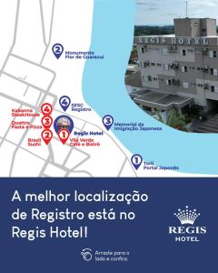 eine Karte eines Hotels mit den Standorten der Hotels in der Unterkunft Regis Hotel I in Registro + 13 Fotos
