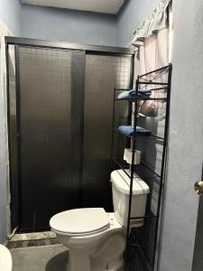 a bathroom with a toilet and a shower at Departamento Mateos 501 in Ciudad Acuña +40 photos