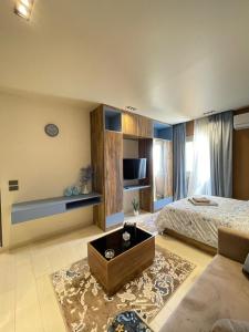 a large bedroom with a bed and a tv at Luxury Studio House 392-4 in 6th Of October