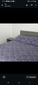 コキンボにあるDEPARTAMENTO COQUIMBO Herraduraの紫色の掛け布団が掛けられたベッドの写真