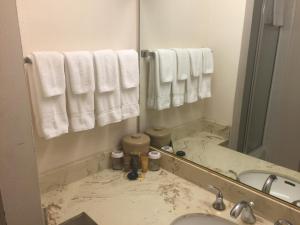 ein Badezimmer mit Waschbecken, Spiegel und Handtüchern in der Unterkunft Hotel Amari in San Francisco + 29 Fotos