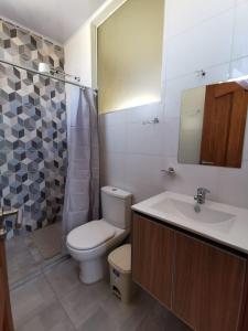 a bathroom with a toilet and a sink and a shower at Departamento amplio y céntrico in Cochabamba