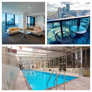 メルボルンにあるUrban Escape - Breathtaking Bay and City View Apartmet with Balconyのプール付きホテルの写真コラージュ