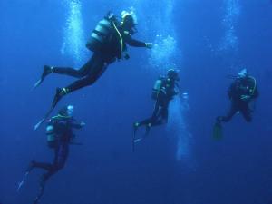 a group of people swimming in the ocean at Hotel Cala Joncols in Roses