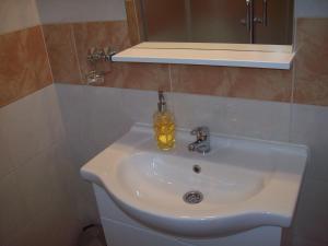 a bathroom sink with a soap dispenser on it at House Mara in Korenica