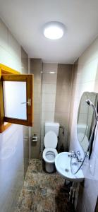a bathroom with a toilet and a sink at Casa Moața La Vama Veche in Vama Veche