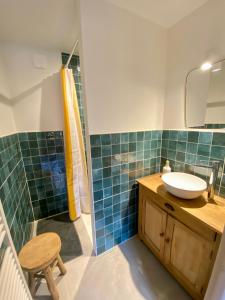 a bathroom with a sink and a shower at Clos Sauvage in Leynes