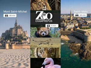 a collage of pictures of different cities and animals at Grand Gîte de Groupe 12 Personnes - Proche Granville & Plages in Fleury