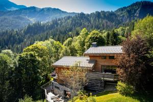a log cabin in the mountains with trees at Chalet Kuma in Les Houches