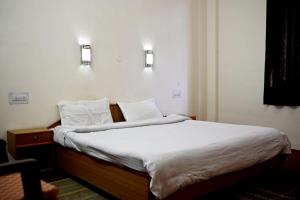 ein Bett in einem Zimmer mit zwei Kissen darauf in der Unterkunft Hotel Keylong inn in Kyelang