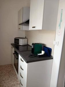 a kitchen with a counter top with a microwave at Casa vacanza dai Nonni Ntoni in Acquarica del Capo