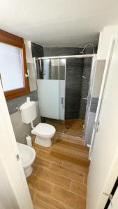 een badkamer met een toilet en een douche bij Residenze del Borgo in Zavattarello