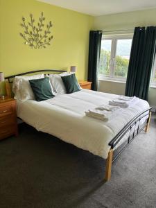 a large bed in a room with a window at Bryn Melyn Apartments in Barmouth