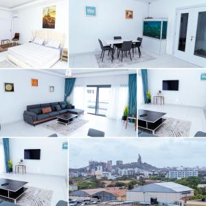 a collage of photos of a living room and dining room at Séjour Luxe à Mermoz - Confort & Emplacement Idéal in Dakar