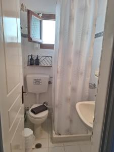 a small bathroom with a toilet and a sink at AMMOS & ASTERIAS FAMILY APARTMENTS in Kálamos +33 photos