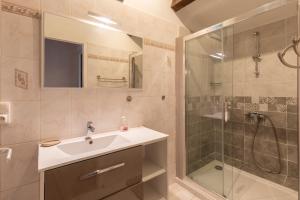 a bathroom with a sink and a shower at Belle Maison En Pierre Avec Piscine in Berrias Et Casteljau +18 photos