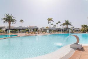 duży basen w ośrodku z palmami w obiekcie Beautiful Bungalow Maspalomas Lago w mieście Maspalomas
