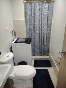 a small bathroom with a toilet and a shower at 2BR Mountain View Condo SMDC Charm Metro Manila in Manila +7 photos