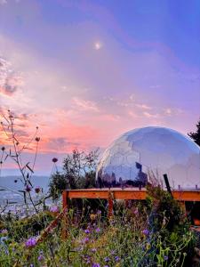 a spheres observatory on a hill with a sunset at Dôme Nissaya in Nice