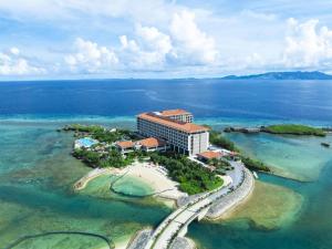 an aerial view of a resort in the ocean at Hyatt Regency Seragaki Island Okinawa in Onna