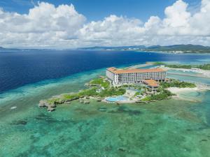 an aerial view of a resort on an island in the ocean at Hyatt Regency Seragaki Island Okinawa in Onna