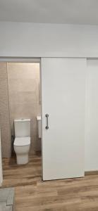 a bathroom with a toilet and a white door at Orcoyen Sant Fermin in Orcoyen