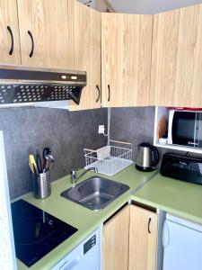 Kuchyň nebo kuchyňský kout v ubytování Studio cosy au cœur de la station des Carroz + 11 fotografií