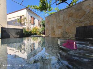 a table with a bowl of water on top of it at Poseidon Apartments in Gaios