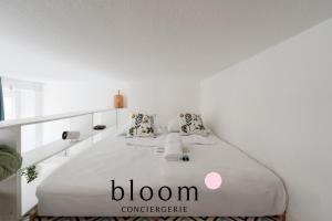 a white bedroom with a large bed with pillows at Le Diamant tout équipé de la Vieille Ville in Nancy
