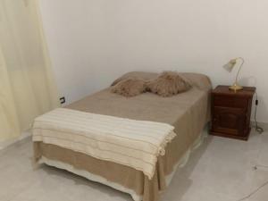 a bedroom with a bed with a night stand and a lamp at Palmera II alojamiento in Federación