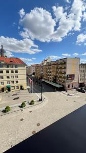 arial view of a city with tall buildings at Legnica Apartament 36m2 Delux 3 in Legnica