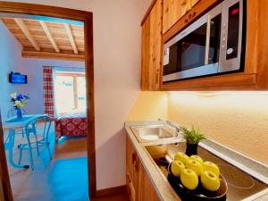 a kitchen with a sink and a microwave at Village Paradis in Roisan