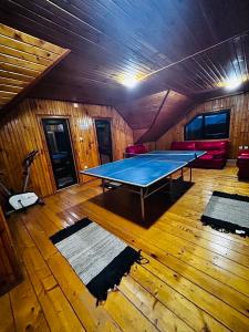 eine Tischtennisplatte in der Mitte eines Zimmers in der Unterkunft Casa cristina in Gura Humorului