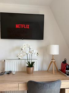 凯斯特海伊Villa Peonia的挂在墙上的平板电视