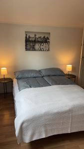 une chambre avec un lit blanc et deux lampes dans l'établissement Hyggehuset, à Bergen 22 autres photos