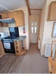 フランボローにあるThornwick bay Velvet Vale 80の木製のキャビネットとコンロ付きオーブンを備えたキッチン