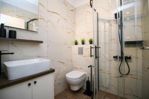 a bathroom with a toilet sink and a shower at Apartman Lamanova in Rovinj +64 photos