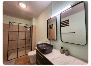 un bagno con lavandino, wc e doccia di jeanne & Léona a Fort-de-France