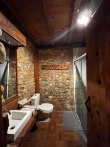 a stone bathroom with a toilet and a sink at Divina Reserva- Cabana Maçanilha in Bom Retiro +10 photos