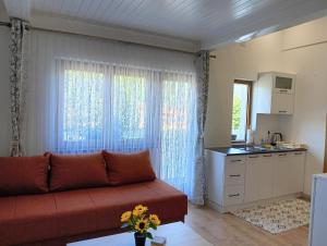 a living room with a couch and a kitchen at Vila Medo in Kulen Vakuf