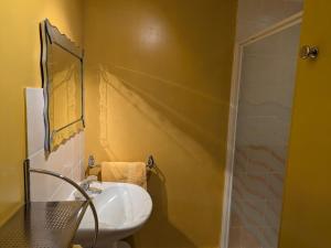 a bathroom with a sink and a shower at Chambre Jonquille - 3 Pers, Nature et Confort - FR-1-589-730 in Moyenmoutier