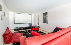 雷阿德雷德雷斯泰勒Gorgeous Home In Les Adrets-De-L'estére的客厅里有一张红色沙发和一台平板电视