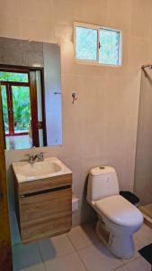 エル・ザイノにあるTiny Houses Unique Tayrona - Dentro del Parque Tayronaのトイレ、洗面台、鏡を備えたバスルーム