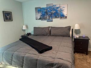 a bed in a bedroom with three paintings on the wall at Summit 285 1 bedroom 1 bathroom - Pet Friendly in Mammoth Lakes