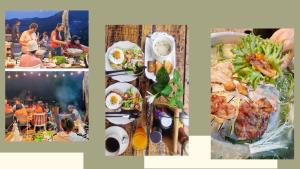 a collage of three pictures of food on plates at พอยื้อใจ doichang in Ban Huai Khai