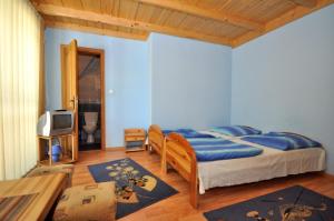 a bedroom with a bed and a tv in it at Pokoje u ZośkiP in Zakopane