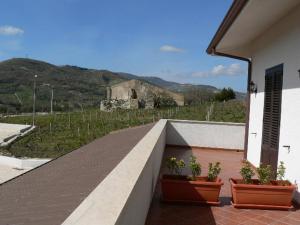 einen Balkon mit Topfpflanzen an der Seite eines Gebäudes in der Unterkunft Il Noce Antico in Bisacquino