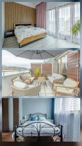 a collage of two pictures of a bedroom at Appartement Küstenperle in Świnoujście