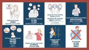 a set of signs and symptoms of coronavirus illustrations at The Peak Tengachaya in Osaka