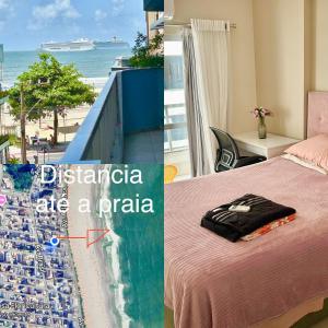 a room with a bed and a view of the beach at ECONÔMICO, qtos na BEIRA DA PRAIA, confortável in Balneário Camboriú